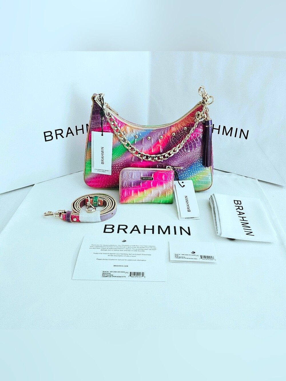 Brahmin Iridescent Rainbow Croc-Embossed Shoulder Bag